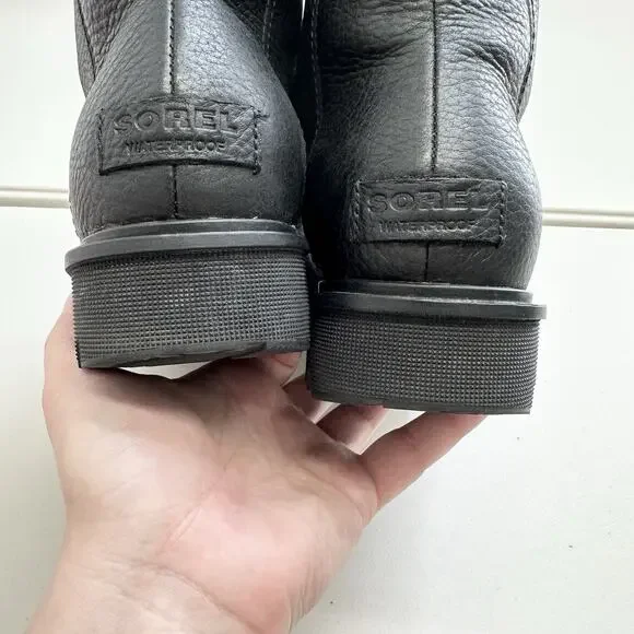 Sorel Winter Boots Womens 10 Phoenix Black Leather Faux Fur Lace Up NL3415-010 - Picture 6 of 9